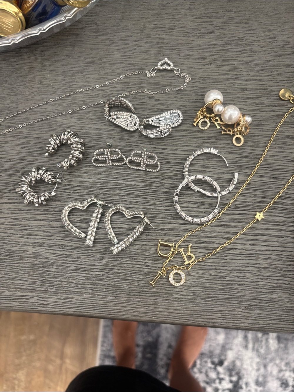 Mixed Silver & Gold Women's Jewelry Set - Heart, Hoop & Pearl Accents
